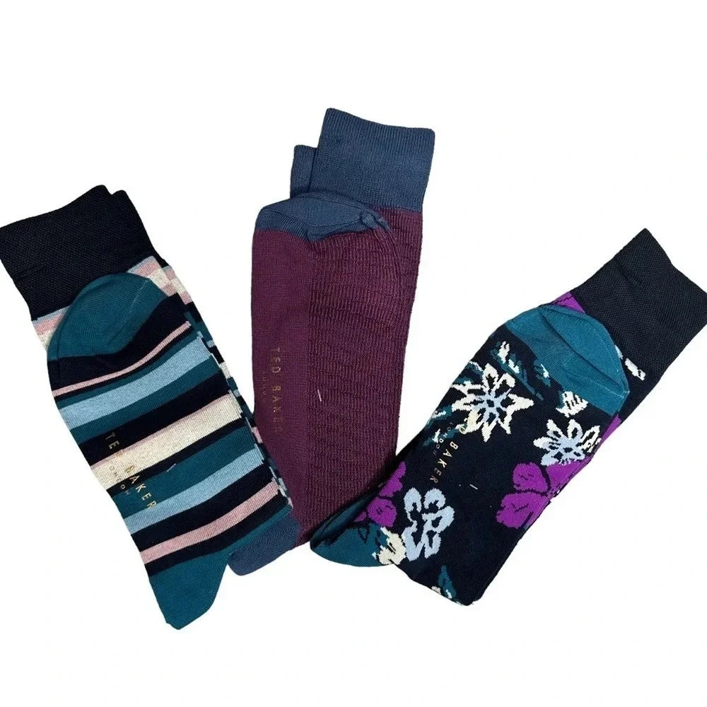 NWOT Ted Baker Organic Cotton Floral/Striped Printed Bundled Socks Sz: 8-12